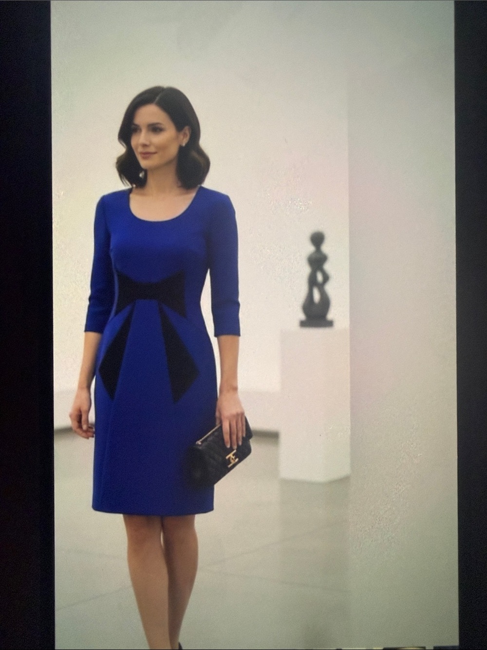 Love Moschino Cobalt Blue Midi Dress with Black Bow Detail